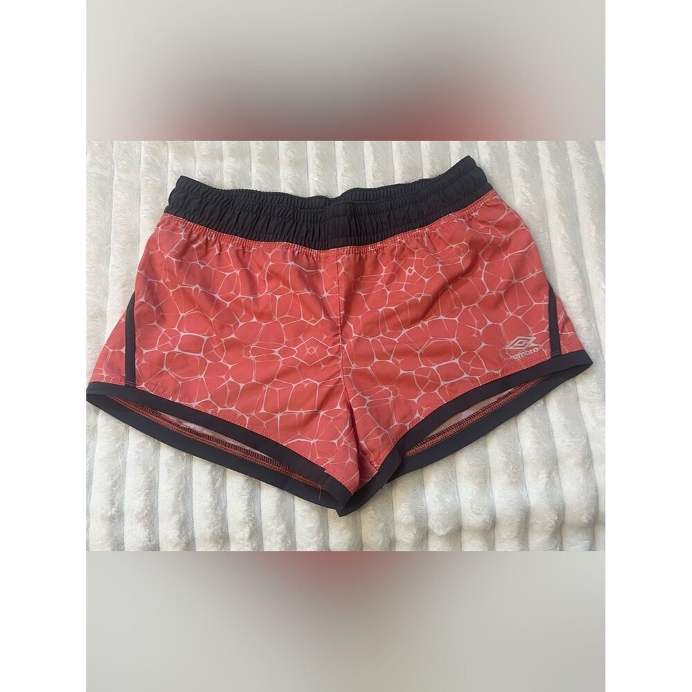 Umbro Women's Athletic Shorts Small Coral Geometric Pattern Lined Running